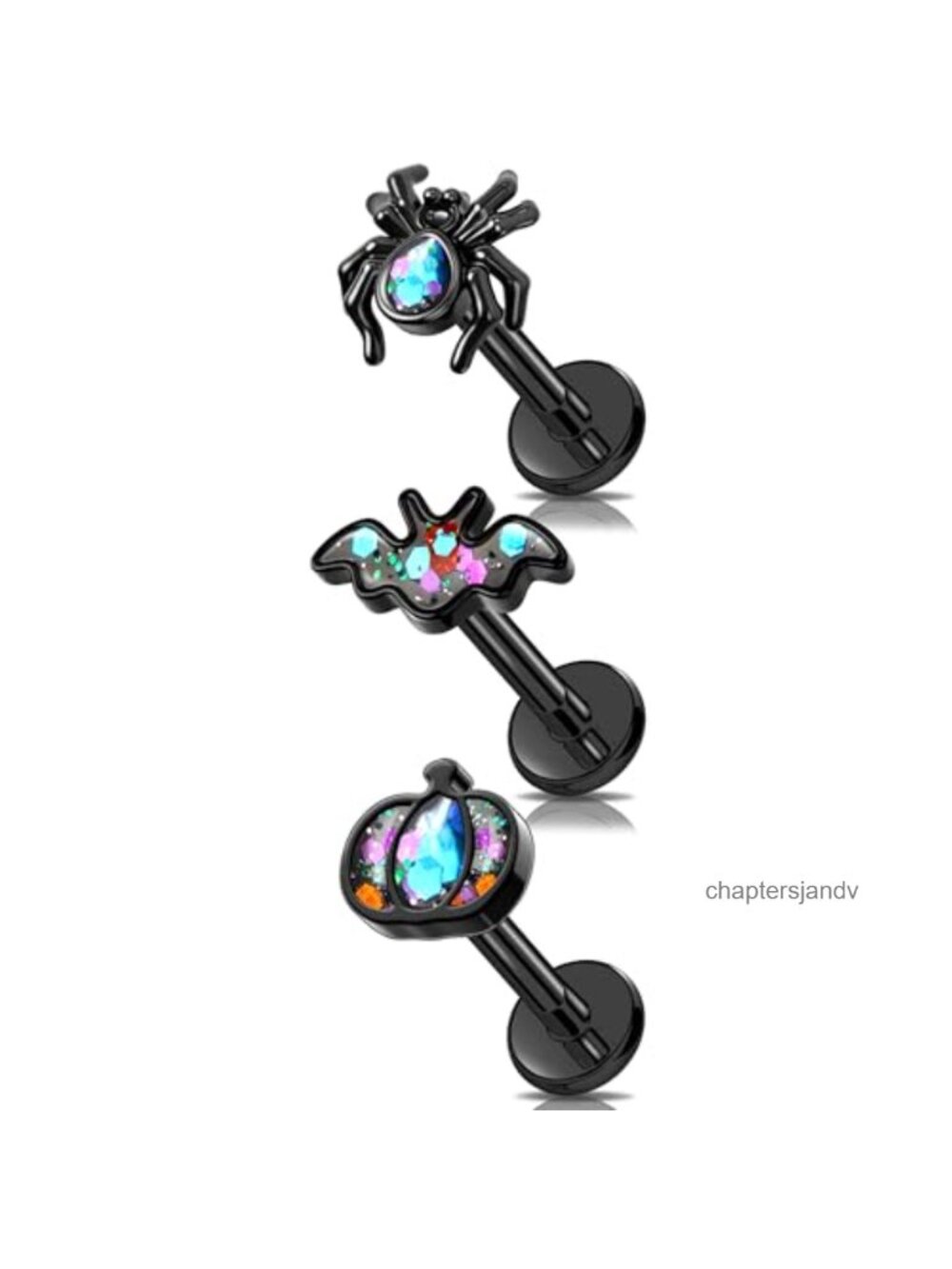 3PC 16G 8mm Bat Pumpkin Spider Helix Cartilage Earrings 316L Stainless